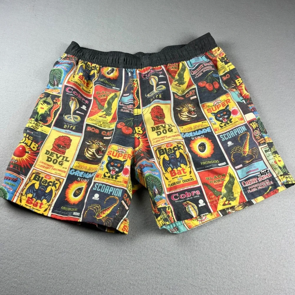 Lost Enterprises Mens Firecracker Label Print Board Shorts Multicolor Size M